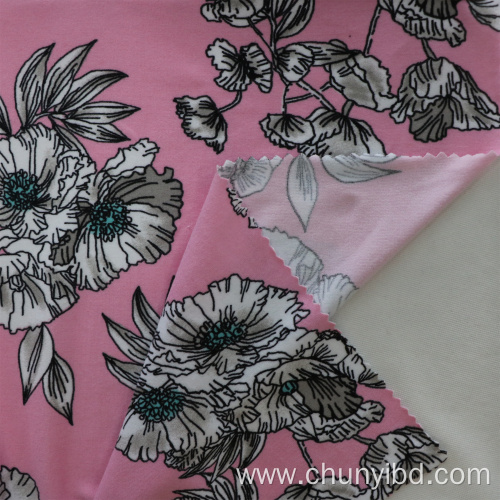 Beautiful Flower Pattern Polyester 94% Spandex 6% Stretchy Peach Fabric Printed Single Jersey Fabric For Leisure Wear